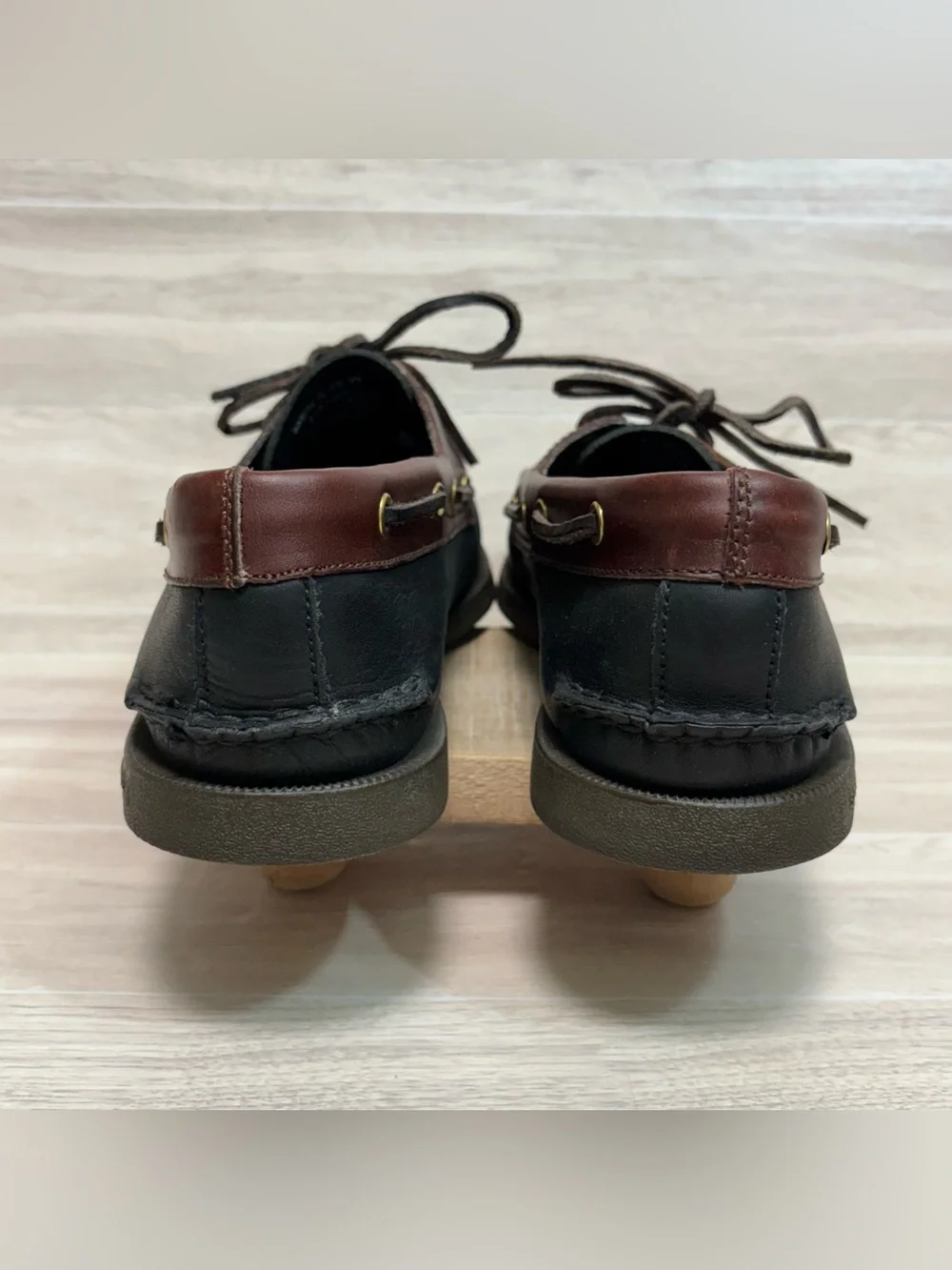 Sperry Men’s Top Sider Black and Brown Leather Boat Shoes Size 10W
